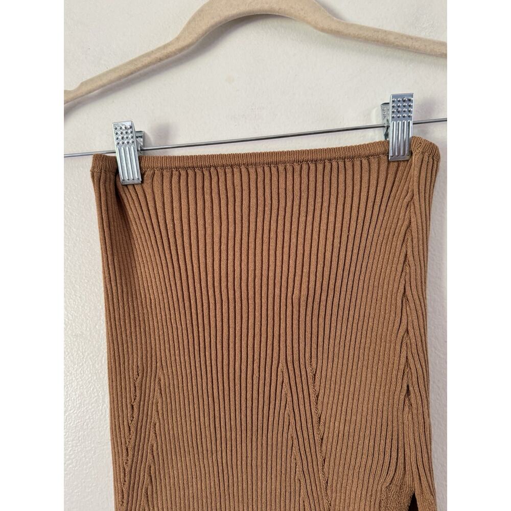 NWT TopShop Brown Ribbed Side Slit Knit Pull On Stretchy Pencil Skirt Size 4-6 - Picture 4 of 6